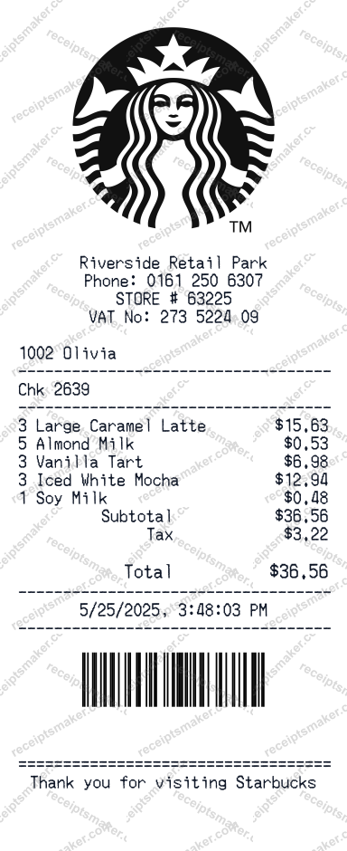 Free Starbucks Receipt Generator | Receipt Maker
